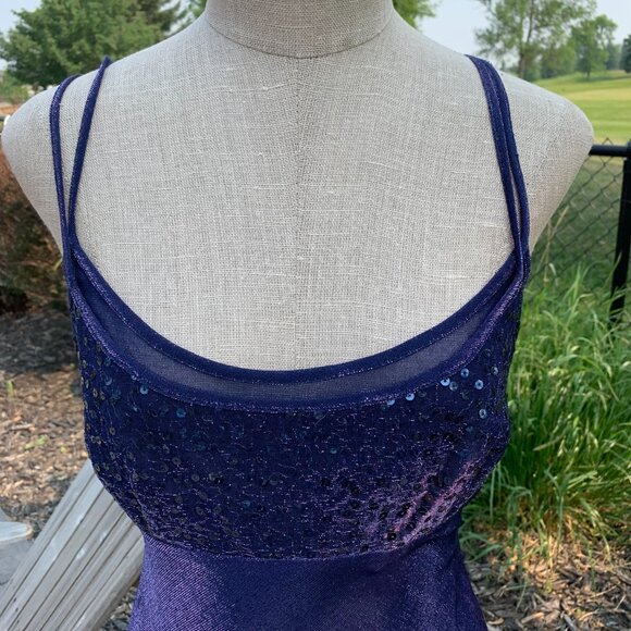 Vintage 90s Y2K Morgan & Co Purple Iridescent Maxi Prom Dress Evening Gown - Picture 2 of 16